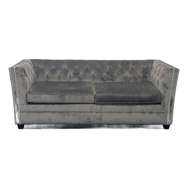 Mitchell Gold + Bob Williams Gray Velvet Sleeper Sofa With Tufted Back For Sale