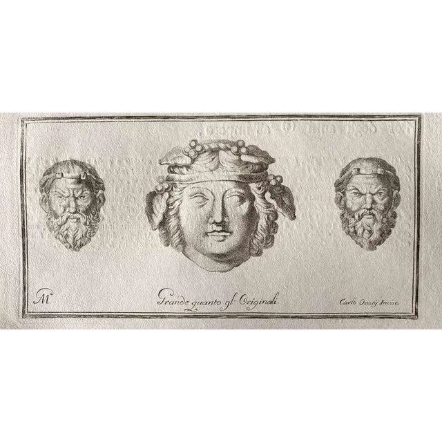 Human heads from ancient rome, from the series "antiquities of herculaneum exposed", original etching from the end of the...