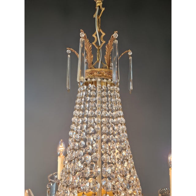 Antique Empire Style Brass Crystal Chandelier Neoclassical European Basket For Sale - Image 11 of 11