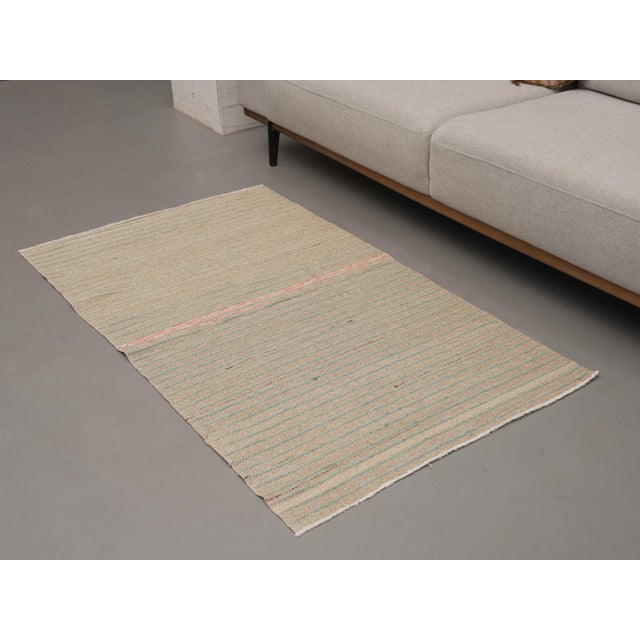 1970s Vintage Handmade Wool Cotton Beige Runner Rug For Sale - Image 9 of 11
