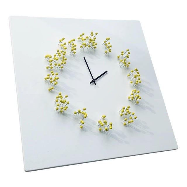 Mocapwhite-Yellow Illusionistic Wall Clock by Jan Paul For Sale