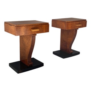 Italian Art Deco Bedside Tables in Wood, 1930s, Set of 2 For Sale