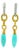 1990s Pair of Italian 18k Gold Diamond & Turquoise Link Drop Earrings For Sale