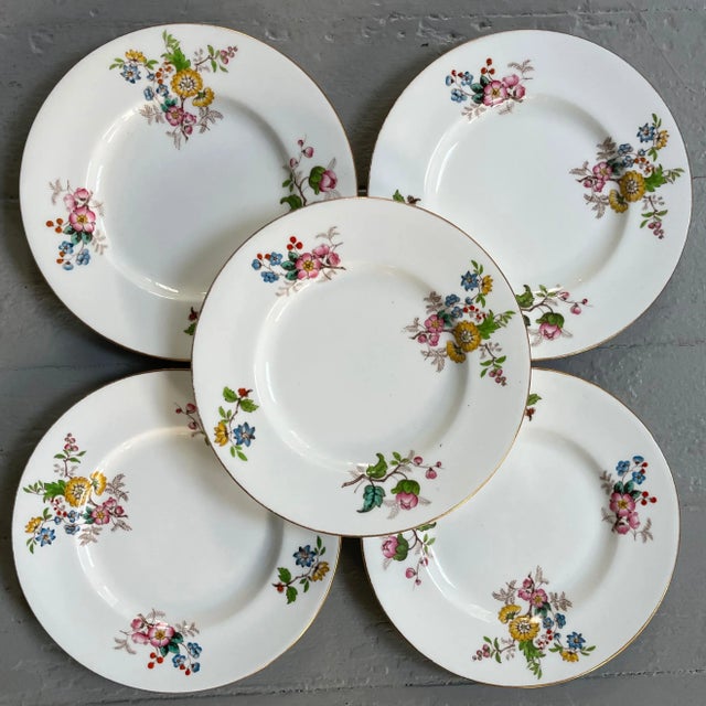 Early 20th Century Minton Porcelain Small Bread Plates in a Flower Sprig Pattern - Set of 5 For Sale - Image 13 of 13