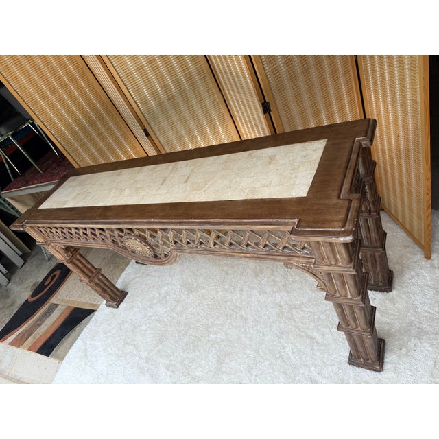 1970s 72" Vintage British Colonial Console Table For Sale - Image 5 of 15