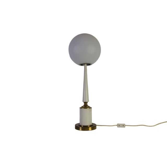 Vintage Italian Table Lamp in White Metal and Opal Glass, 1960s For Sale - Image 6 of 15