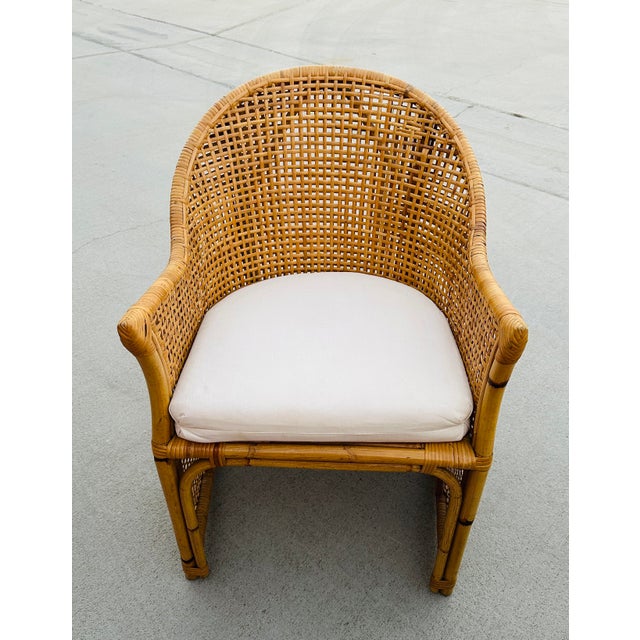 Vintage Coastal Woven Rattan Barrel Dinning Chair For Sale In Palm Springs - Image 6 of 8