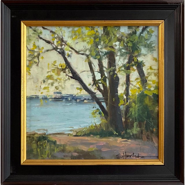 Contemporary An Evening Like This by Stephanie Hartshorn | Oil Painting of a lakeside scene with trees For Sale - Image 3 of 5