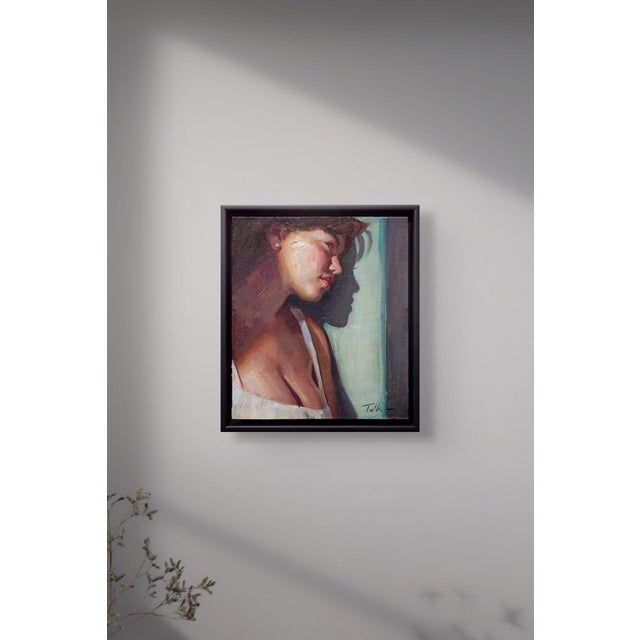 Figurative Lost in Thought by Matt Talbert | Oil on Linen Panel Portrait of a woman in profile. For Sale - Image 3 of 5