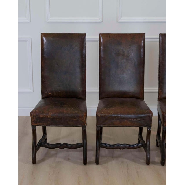 Spanish Set of Six 19th Century Spanish Leather Dining Chairs For Sale - Image 3 of 9