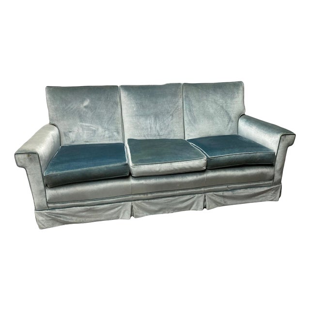 Mid-20th Century Aqua Velvet Couch For Sale