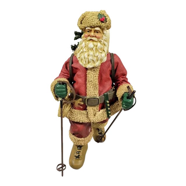 Christmas Santa Claus Cross Counrty Skier Statue Figurine by Midwest For Sale