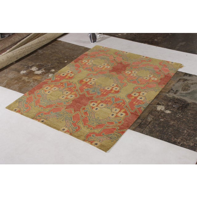 Modern Rug & Kilim’s Ersari Style Rug in Red and Green Geometric Pattern For Sale - Image 3 of 8