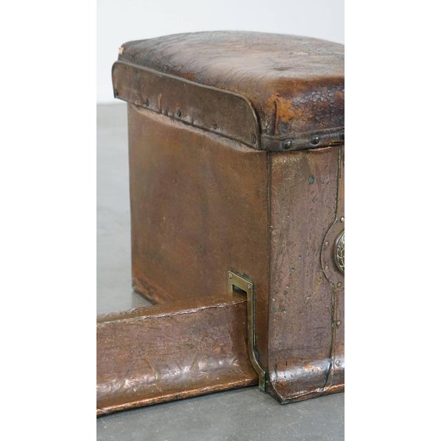 Antique Copper Fireplace Sofa/Club Fender with Leather Seats & Storage Space For Sale - Image 10 of 18