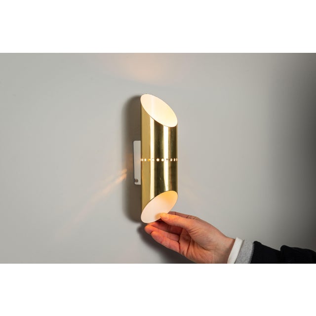 Metal Cylindrical Wall Lamps in Brass with Perforated Shades, 1970s, Set of 2 For Sale - Image 7 of 12