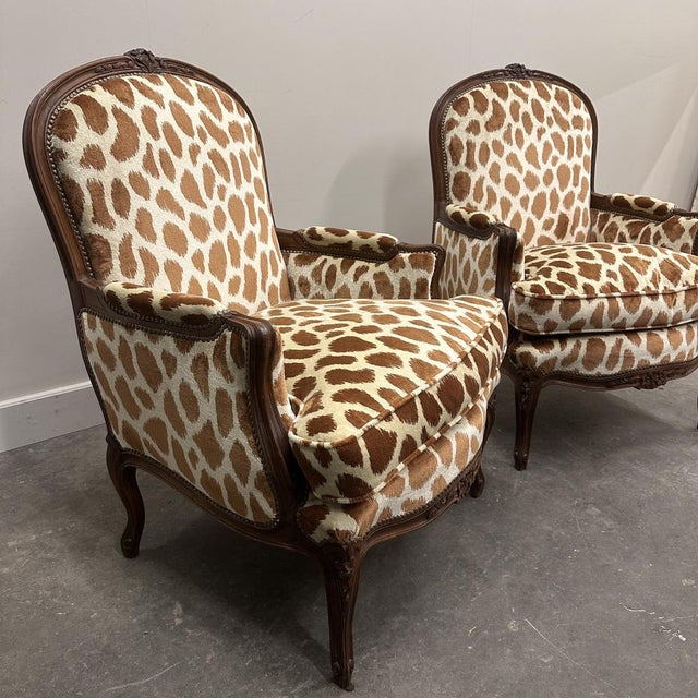 Louis XV Style Armchairs in Giraffe Velvet Upholstery, France, 1950s, Set of 2 For Sale - Image 5 of 16