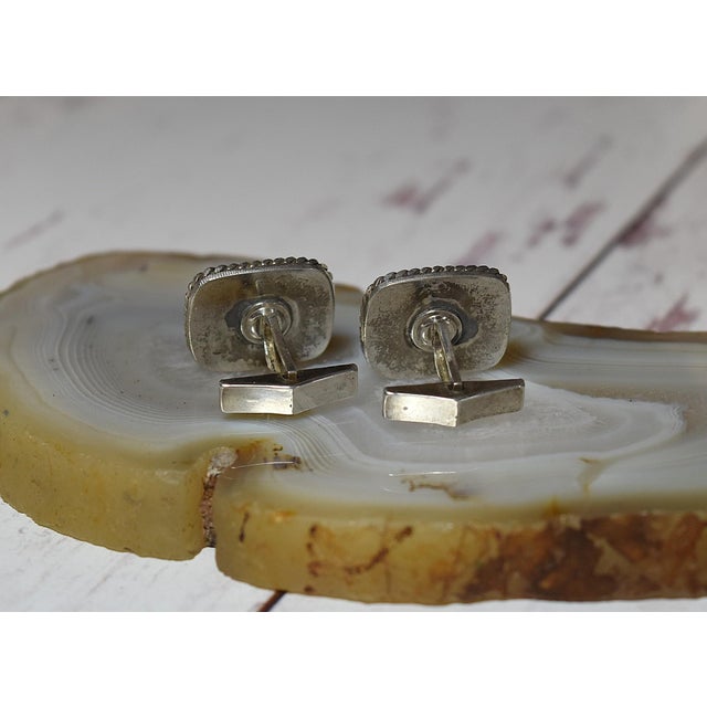 Black Vintage Sterling Silver Dendritic Agate Cufflinks, A Pair For Sale - Image 8 of 18