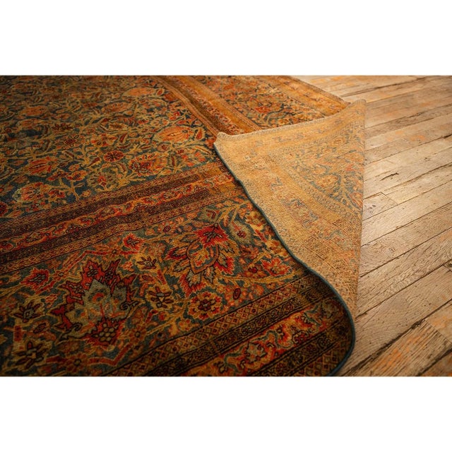 1920s Blue Navy Classic Floral Shah Abbas Antique Handknotted Wool Kashan Rug For Sale - Image 9 of 10