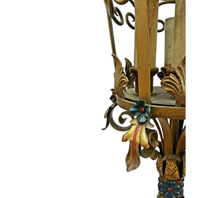 Early 20th Century Venetian Revival Polychrome Iron Torchiere Lanterns Floor Lamps - Pair For Sale In West Palm - Image 6 of 12