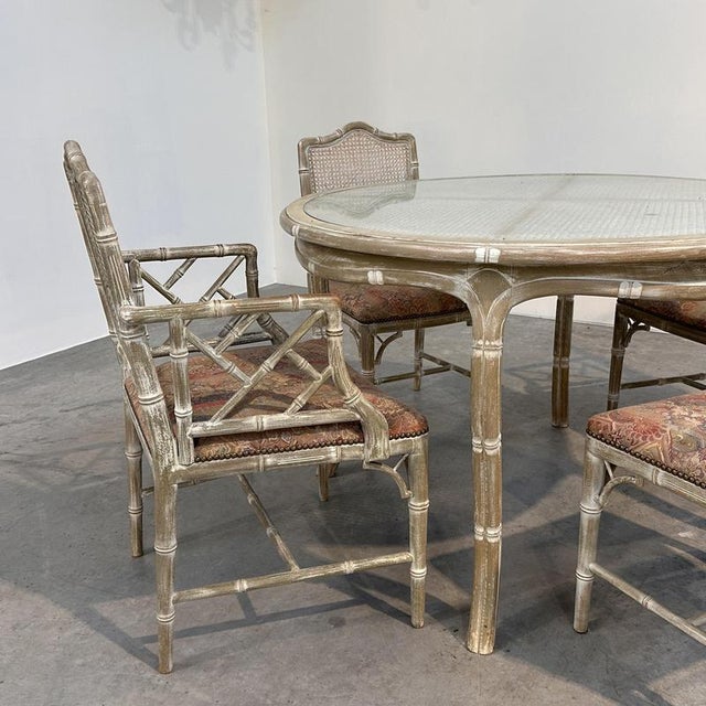 Vintage Dining Set in Faux Bamboo with Fabric, 1980s, Set of 5 For Sale - Image 5 of 16