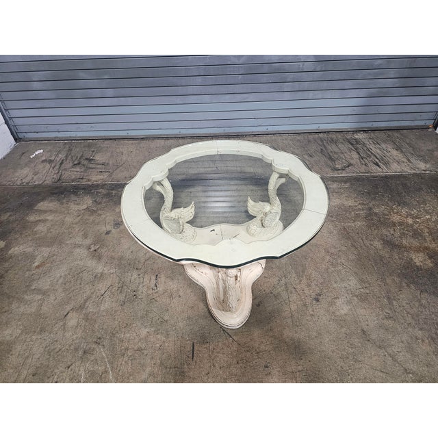 Traditional Mid 20th Century Carved White Swan Glass Top Coffee Table For Sale - Image 3 of 10