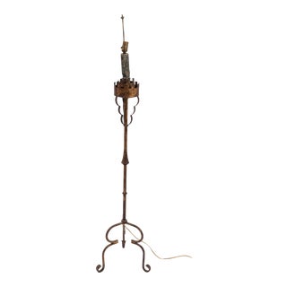 Spanish Colonial Revival Gilt Metal Floor Lamp For Sale