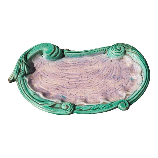 1900 French Majolica Art Nouveau Large Turquoise and Purple Oyster Shaped Dish or Tray For Sale