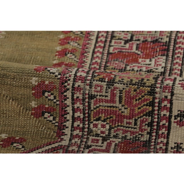 Ruby Red Vintage Turkish Anatolian Prayer Rug With Olive Green Mihrab Design - Rug & Kilim For Sale - Image 8 of 9