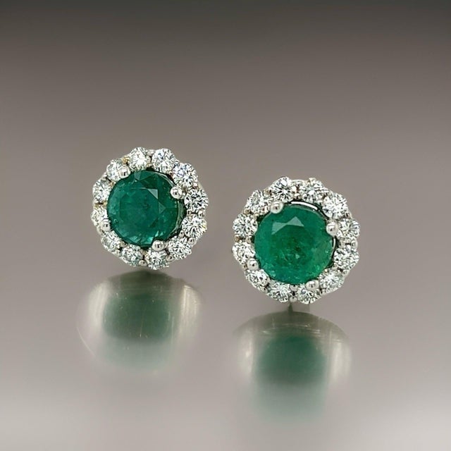 2010s Natural Emerald Diamond Earrings 18k White Gold 3.8 TCW Certified For Sale - Image 5 of 10