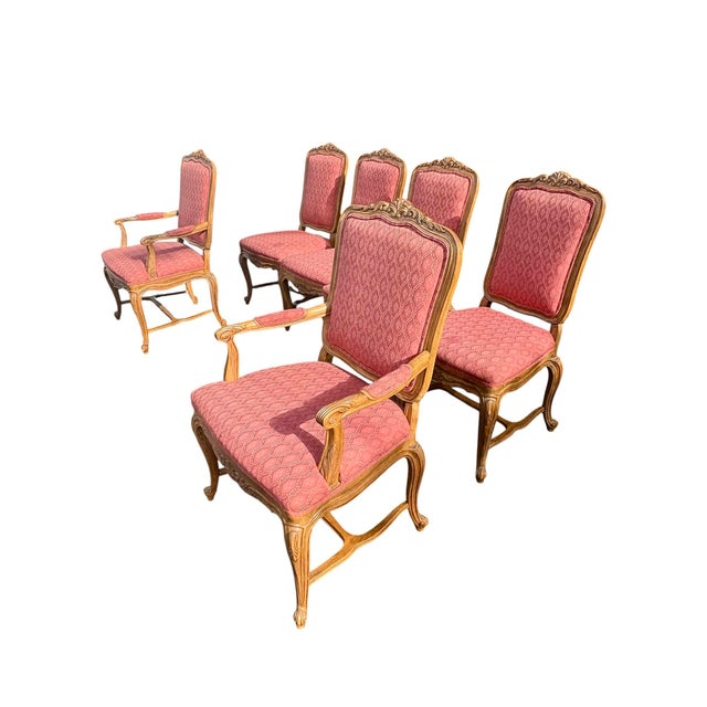 Late 20th Century Vintage Drexel Heritage French Style Wood and Upholstered Dining Chairs- A Set of 6 For Sale - Image 5 of 12