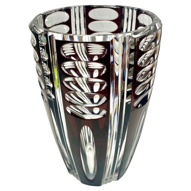 Val Saint Lambert Signed crystal vase cut to clear, Beautiful Val Saint Lambert circular crystal vase, hand-cut-to-clear,...