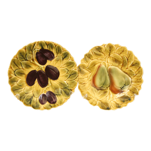 Early 20thc French Majolica Sarreguemines Fruit Plates - Pair - 7 1/2" - c.1900-1920