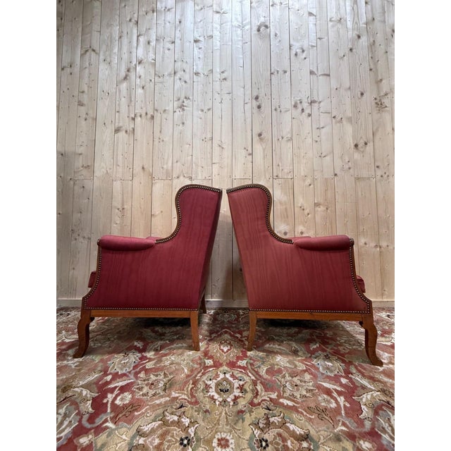 Antique Wingback Chairs in Mahogany, 1900 For Sale - Image 3 of 5