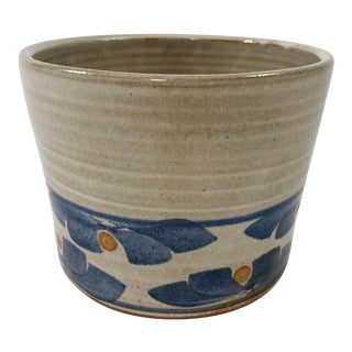 Vintage Blue Floral Studio Pottery Planter Bowl Vessel For Sale