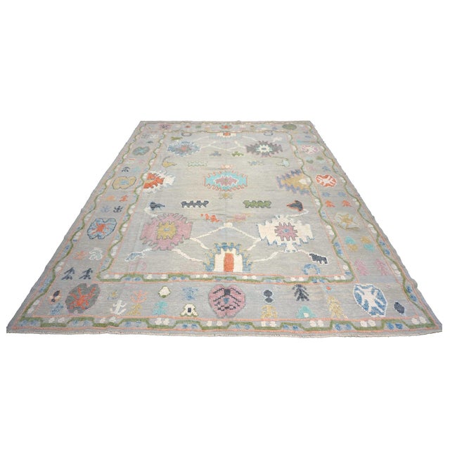 Early 21st Century 21st Century Turkish Oushak 9X12 Gray, Ivory, Orange & Green Handmade Area Rug #1144212 For Sale - Image 5 of 13