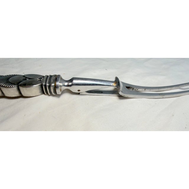 Silver Vintage Georg Jensen "Cactus" Pattern Sterling Silver 2-Tine Roast Carving Fork For Sale - Image 8 of 12