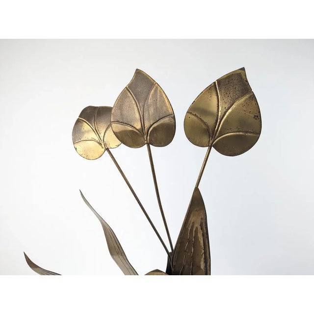 Metal Floral Wall Light with Brass Leaves, 1960 For Sale - Image 7 of 8
