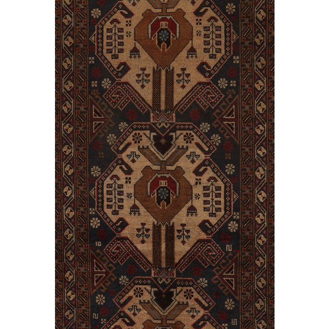 Rug & Kilim’s Baluch Tribal Runner Rug With Blue and Brown Geometric Medallions For Sale In New York - Image 6 of 7