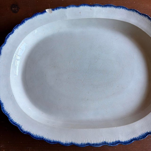 Large Antique Pearlware Blue Feather Edge Platter For Sale - Image 4 of 17