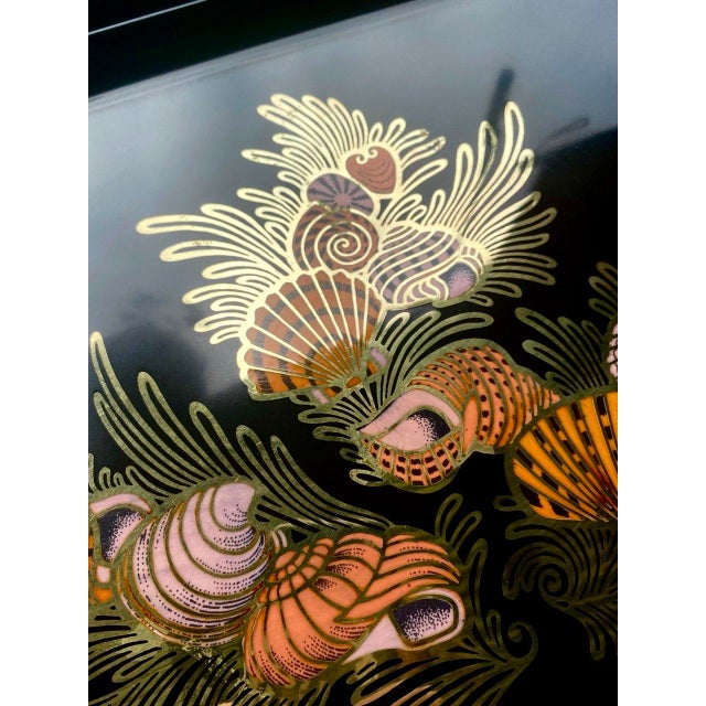 Black Vintage Couroc of Monterey Seashell & Brass Inlay Serving Tray, 18" For Sale - Image 8 of 11