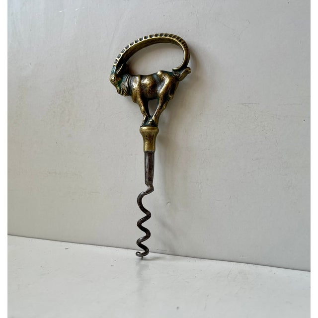 Art Deco Brass Corkscrew with Ibex from Einar Dragsted, 1920s For Sale - Image 4 of 8