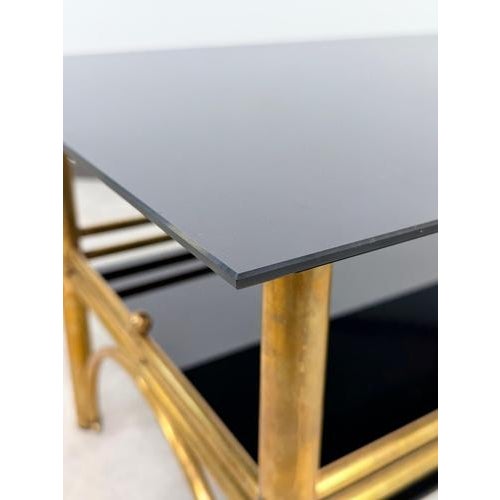 Gold Hollywood Regency Postmodern Brass and Black Glass 2-Tier Coffee Table, 1960s For Sale - Image 8 of 10