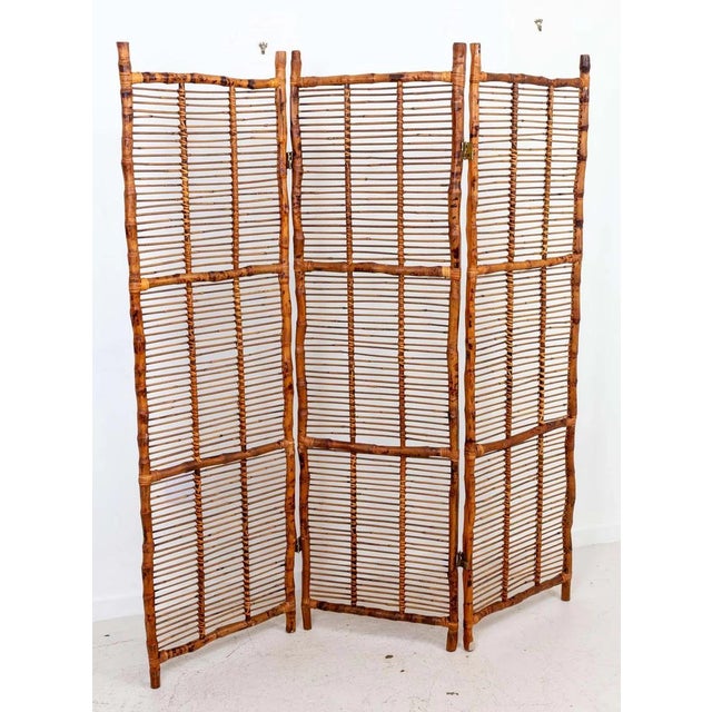 Three Panel Bamboo Screen For Sale - Image 4 of 7