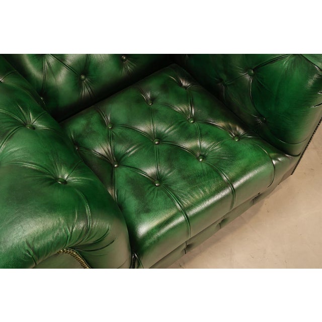 Animal Skin Chesterfield Style Pair of Green Leather Club Chairs For Sale - Image 7 of 16
