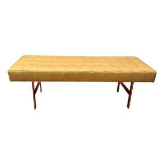 1960s Mid-Century Modern Tufted Vinyl Bench With Chrome Base – Attributed to Knoll For Sale