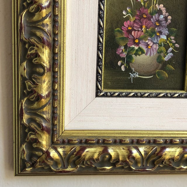 Gold Late 20th Century Floral Oil-On-Board Still Life, Framed- For Sale - Image 8 of 10