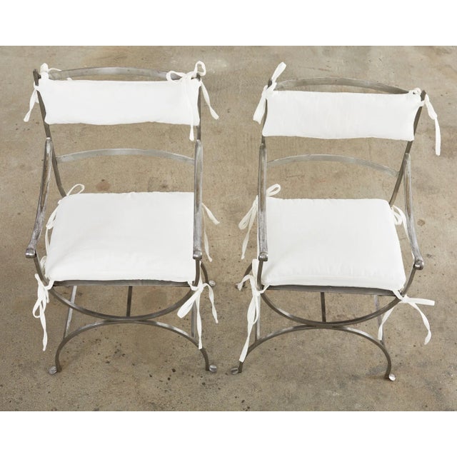 Mid 20th Century Pair of Neoclassical Style Steel Curule Garden Armchairs For Sale - Image 5 of 13