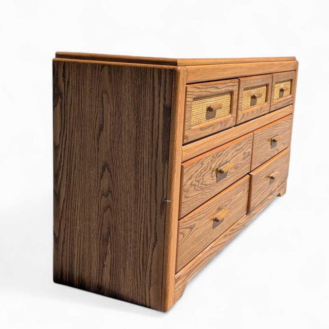 1980s Postmodern Faux-Oak Laminate Six-Drawer Dresser For Sale - Image 16 of 18