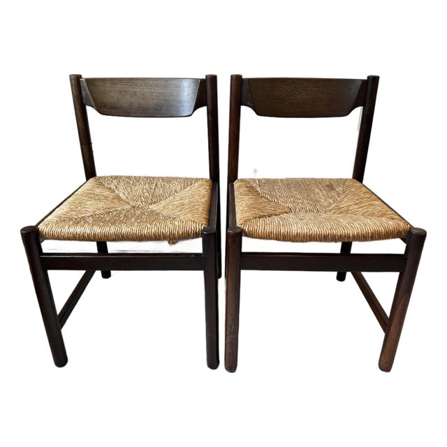 Pair of Cees Braakman Rush Seat Dining Chairs, 1960s For Sale