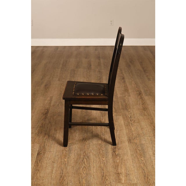 Mission Style Antique Oak Rabbit Ear Side Chair With Leather Seat For Sale - Image 13 of 18